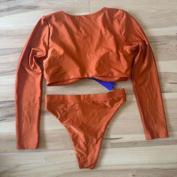 NELBLU Womens Inocencia Summatra Orange Shimmer 2 Piece L/S Swimsuit Size Medium - Picture 5 of 7